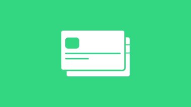 Yeşil arkaplanda beyaz kredi kartı simgesi izole edildi. Çevrimiçi ödeme. Nakit çekilmesi. Finansal operasyonlar. Alışveriş tabelası. 4K Video hareketli grafik canlandırması