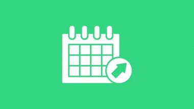 Yeşil arkaplanda beyaz takvim simgesi izole edildi. Olay hatırlatma sembolü. 4K Video hareketli grafik canlandırması