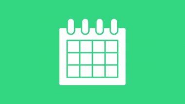 Yeşil arkaplanda beyaz takvim simgesi izole edildi. Olay hatırlatma sembolü. 4K Video hareketli grafik canlandırması