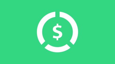 Yeşil arka planda dolar sembolü olan beyaz sikke parası. Bankacılık işareti. Para sembolü. 4K Video hareketli grafik canlandırması