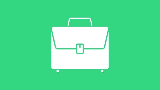 White Briefcase icon isolated on green background. Business case sign. Business portfolio. 4K Video motion graphic animation — Stock Video