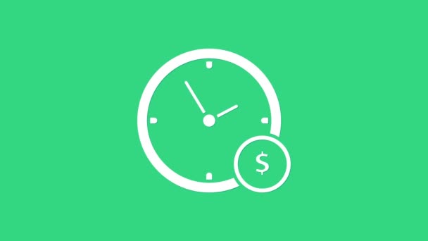 White Time es el icono del dinero aislado en el fondo verde. El dinero es tiempo. Gestión eficaz del tiempo. Convertir tiempo en dinero. Animación gráfica de vídeo 4K — Vídeos de Stock