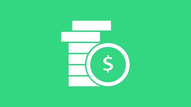 Bílé mince peníze s ikonou symbol dolaru izolované na zeleném pozadí. Bankovní směnka. Hotovostní symbol. Grafická animace pohybu videa 4K — Stock video