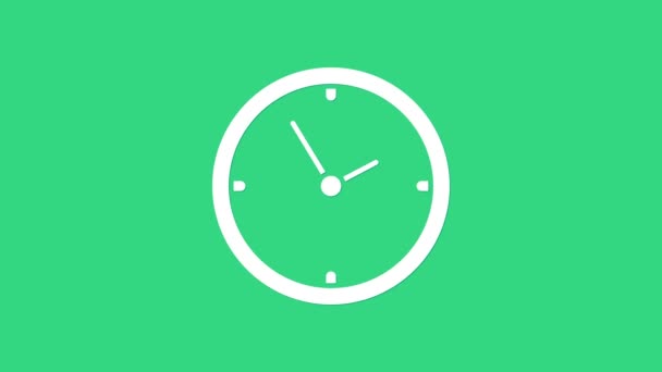 Icône Horloge blanche isolée sur fond vert. Symbole temporel. Animation graphique de mouvement vidéo 4K — Video