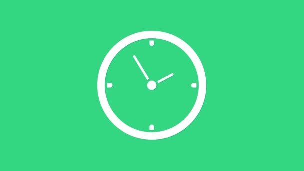 Ikona Bílé hodiny izolované na zeleném pozadí. Časový symbol. Grafická animace pohybu videa 4K