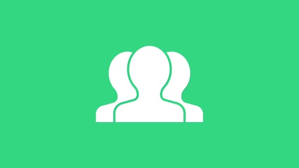 ホワイトユーザーグループアイコンは緑色の背景に隔離されます。人々のアイコンのグループ。ビジネスアバターシンボル-ユーザープロフィールアイコン。4Kビデオモーショングラフィックアニメーション — ストック動画