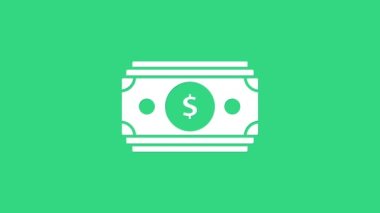 White Stacks kağıt para ikonu yeşil arka planda izole. Para desteleri. Para birimi. 4K Video hareketli grafik canlandırması