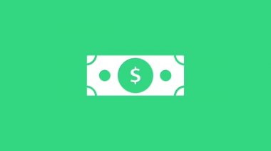 White Stacks kağıt para ikonu yeşil arka planda izole. Para desteleri. Para birimi. 4K Video hareketli grafik canlandırması