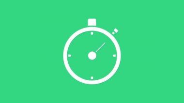 Beyaz Kronometre simgesi yeşil arkaplanda izole edildi. Zaman göstergesi. Kronometre işareti. 4K Video hareketli grafik canlandırması