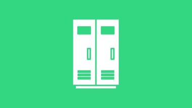 Yeşil arka planda izole edilmiş futbol, basketbol takımı ya da işçi ikonu için beyaz soyunma odası ya da soyunma odası. 4K Video hareketli grafik canlandırması