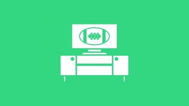 Beyaz Amerikan futbolu televizyon programında ve yeşil arka planda izole edilmiş bir ikon olarak duruyor. 4K Video hareketli grafik canlandırması