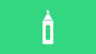 Beyaz İşaret kalem simgesi yeşil arkaplanda izole edildi. 4K Video hareketli grafik canlandırması