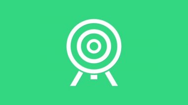 Beyaz Hedef simgesi yeşil arkaplanda izole edildi. Dart tahtası işareti. Okçuluk tahtası simgesi. Dartboard işareti. İş hedefi kavramı. 4K Video hareketli grafik canlandırması