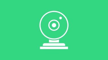 Beyaz Web kamera simgesi yeşil arkaplanda izole edildi. Sohbet kamerası. Web kamerası simgesi. 4K Video hareketli grafik canlandırması
