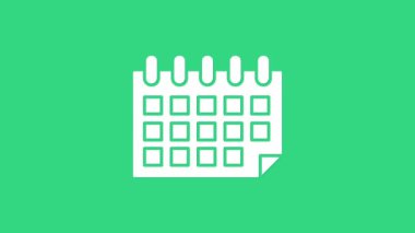 Yeşil arkaplanda beyaz takvim simgesi izole edildi. Olay hatırlatma sembolü. 4K Video hareketli grafik canlandırması