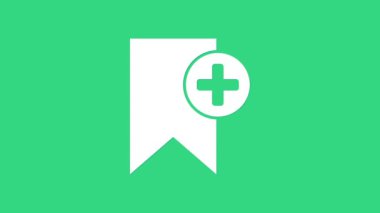 Yeşil arkaplanda beyaz yer imi simgesi izole edildi. Konsepte ekle. 4K Video hareketli grafik canlandırması