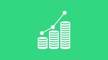 Beyaz Turta grafiği bilgisi ve para simgesi yeşil arka planda izole edildi. Diyagram çizelgesi. 4K Video hareketli grafik canlandırması