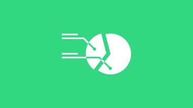 Beyaz Pasta grafiği bilgi simgesi yeşil arkaplanda izole edildi. Diyagram çizelgesi. 4K Video hareketli grafik canlandırması