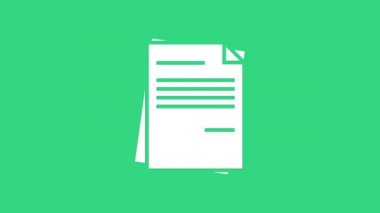 Beyaz Dosya belgesi simgesi yeşil arkaplanda izole edildi. Kontrol listesi simgesi. İş konsepti. 4K Video hareketli grafik canlandırması