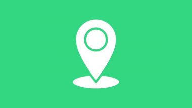 Yeşil arkaplanda beyaz harita simgesi izole edildi. Navigasyon, işaret, konum, harita, GPS, yön, yer, pusula, temas, arama. 4K Video hareketli grafik canlandırması