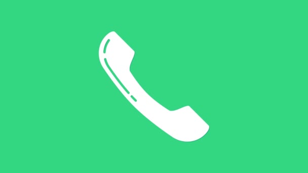 Icono de teléfono blanco aislado sobre fondo verde. Señal telefónica. Animación gráfica de vídeo 4K — Vídeos de Stock