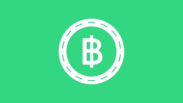 Icône Bitcoin pièce crypto-monnaie blanche isolée sur fond vert. Technologie blockchain, Bitcoin, marché monétaire numérique, portefeuille cryptocoin. Animation graphique de mouvement vidéo 4K — Video