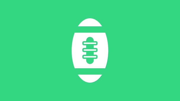 Vit amerikansk fotboll ikon isolerad på grön bakgrund. Rugbybollsikonen. Lagets sportspel symbol. 4K Video motion grafisk animation — Stockvideo