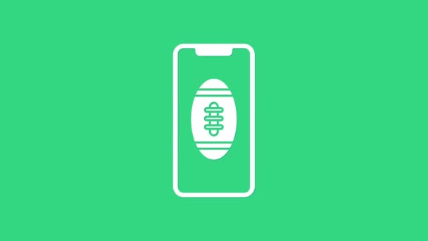 Weißes Smartphone mit American-Football-Ball auf dem Bildschirm, isoliert auf grünem Hintergrund. Online-Fußballspiel für Mobiltelefone. 4K Video Motion Grafik Animation — Stockvideo