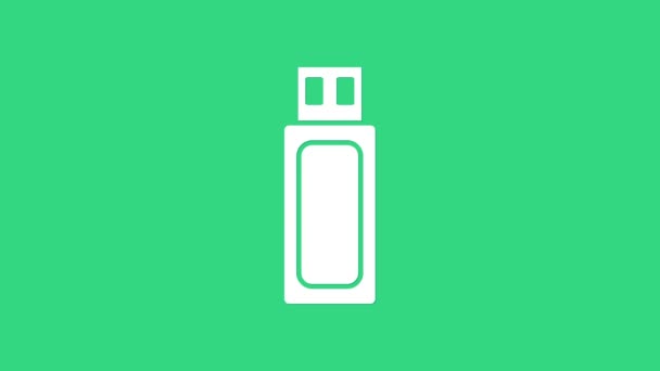 Biała ikona pendrive 'a na zielonym tle. 4K Animacja graficzna ruchu wideo — Wideo stockowe