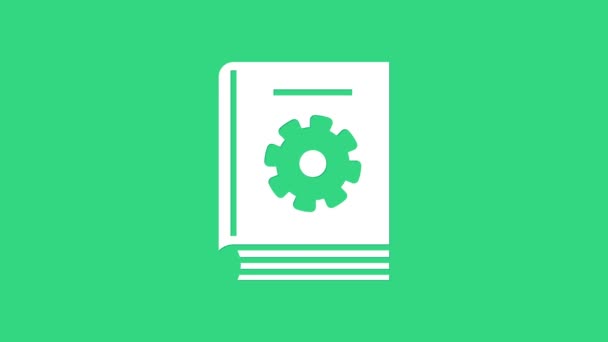 Icono manual de usuario blanco aislado sobre fondo verde. Guía del usuario. Señal de instrucciones. Leer antes de usar. Animación gráfica de vídeo 4K — Vídeo de stock