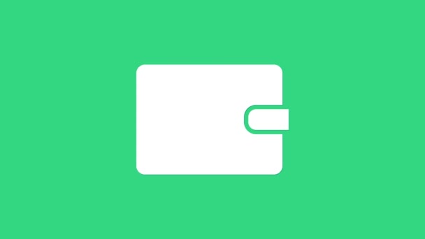 白色钱包图标孤立在绿色背景。钱包图标。现金储蓄符号。4K视频运动图形动画 — 图库视频影像