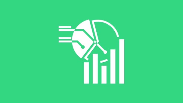 Icono de infografía gráfico Pie Blanco aislado sobre fondo verde. Signo de diagrama gráfico. Animación gráfica de vídeo 4K — Vídeo de stock