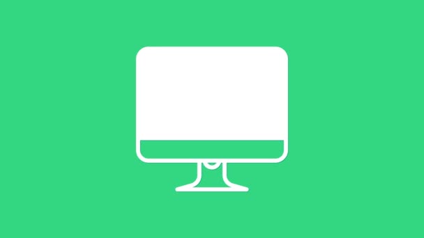 Icono de pantalla de monitor de computadora blanca aislado en fondo verde. Dispositivo electrónico. Vista frontal. Animación gráfica de vídeo 4K — Vídeo de stock