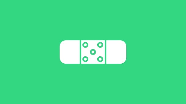 Biała ikona tynku bandażowego izolowana na zielonym tle. Tynk medyczny, opatrunek samoprzylepny, elastyczny opatrunek. 4K Animacja graficzna ruchu wideo — Wideo stockowe