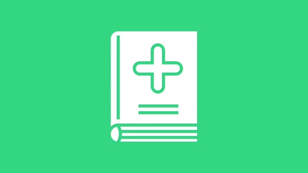 White Medical book icoon geïsoleerd op groene achtergrond. 4K Video motion grafische animatie — Stockvideo