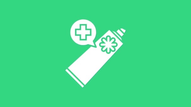 White Ointment cream tube medicine icon isolated on green background. Tube, container, toothpaste, cream sign. 4K Video motion graphic animation — Stock Video