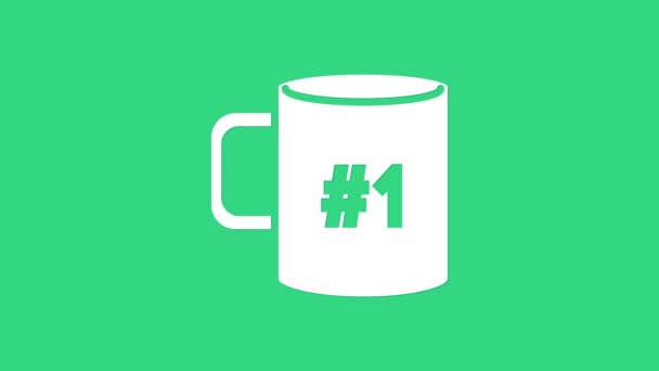 Vit kaffekopp platt ikon isolerad på grön bakgrund. Tekopp. Varmt dricka kaffe. 4K Video motion grafisk animation — Stockvideo