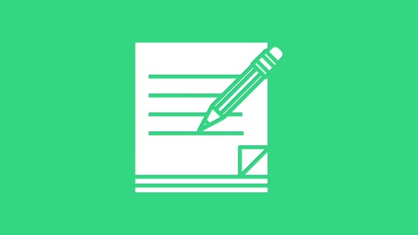 Weißes Blanko-Notizbuch und Bleistift mit Radiergummi-Symbol auf grünem Hintergrund. Papier und Bleistift. 4K Video Motion Grafik Animation — Stockvideo