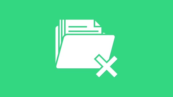 White Delete folder icon isolated on green background. Folder with recycle bin. Delete or error folder. Close computer information folder. 4K Video motion graphic animation — Stock Video