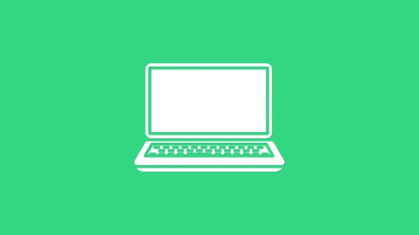 Ícone de laptop branco isolado no fundo verde. notebook de computador com sinal de tela vazia. Animação gráfica em movimento de vídeo 4K — Vídeo de Stock