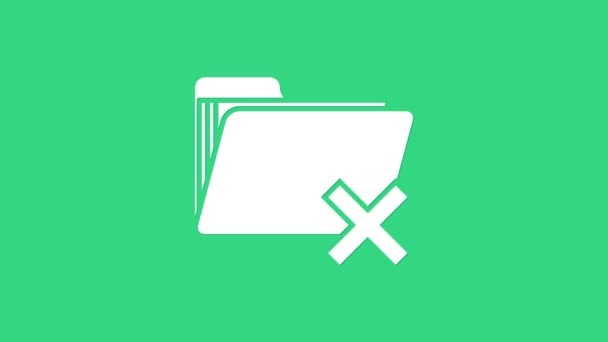 White Delete folder icon isolated on green background. Folder with recycle bin. Delete or error folder. Close computer information folder. 4K Video motion graphic animation — Stock Video