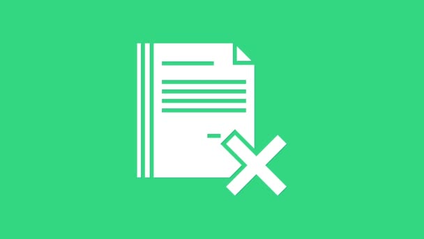 Blanco Eliminar icono de documento de archivo aislado sobre fondo verde. Icono de documento rechazado. Cruza sobre papel. Animación gráfica de vídeo 4K — Vídeos de Stock