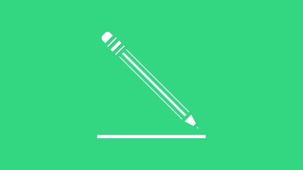 Crayon blanc avec gomme et icône de ligne isolé sur fond vert. Panneau éducatif. Outils de dessin et d'éducation. Symbole du bureau scolaire. Animation graphique de mouvement vidéo 4K — Video