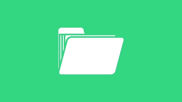 Значок папки White Document изолирован на зеленом фоне. Символ бухгалтерского папки. Бухгалтерское управление. Видеографическая анимация 4K — стоковое видео