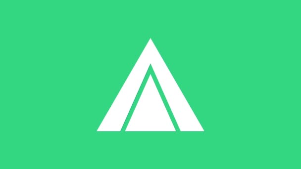 Biała ikona namiotu turystycznego odizolowana na zielonym tle. Symbol kempingu. 4K Animacja graficzna ruchu wideo — Wideo stockowe