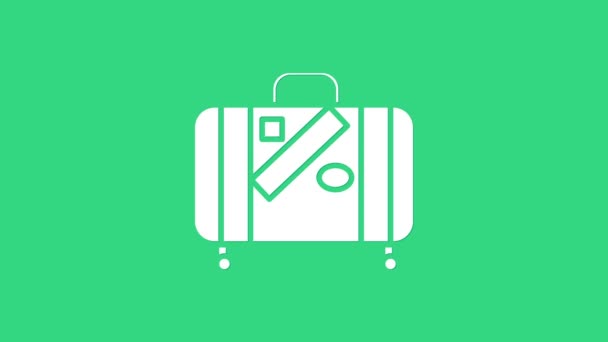 Valise blanche pour voyage et autocollants icône isolée sur fond vert. Panneau des bagages de voyage. Icône bagages de voyage. Animation graphique de mouvement vidéo 4K — Video