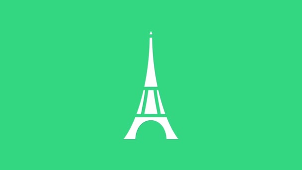 화이트 에펠 탑의 아이콘은 녹색 배경에 분리되어 있습니다. 프랑스 파리의 랜드마크 마크. 4K 비디오 모션 그래픽 애니메이션 — 비디오