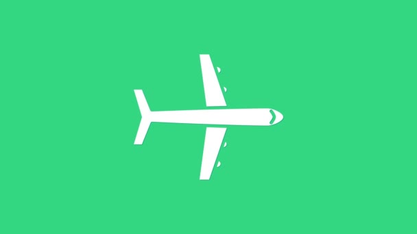 緑色の背景に隔離された白い面のアイコン。飛行機のアイコン。航空会社の看板。4Kビデオモーショングラフィックアニメーション — ストック動画