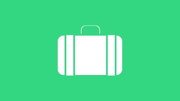 Biała walizka na ikonę podróży izolowana na zielonym tle. Podróżujący znak bagażu. Ikona bagażu podróżnych. 4K Animacja graficzna ruchu wideo — Wideo stockowe