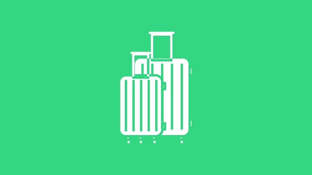 Valigia bianca per icona di viaggio isolata su sfondo verde. Segnale del bagaglio in viaggio. Icona bagaglio da viaggio. Animazione grafica 4K Video motion — Video Stock